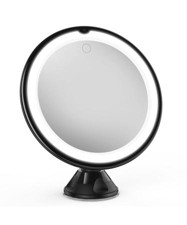 Updated 10x Magnifying Lighted Makeup Mirror with Touch Control LED Lights, 360 Degree Rotating Arm, and Powerful Locking Suction Cup, Portable Magnifying Mirror for Home, Bathroom Vanity, and Travel Black