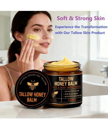  2PCS Beef Tallow for Skin Tallow and Honey Balm Organic Grass-Fed Beef Tallow for Face & Body Moisturizer with Raw Honey Moisturizing Cream for Soft Smooth Skin - Handmade All-Natural (Citrus) - Buy Online on GoSupps.com