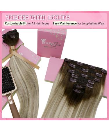 Youngsee Clip in Extensions - Real Hair Balayage 45cm 7PCs 120g #4/14/60 - Premium Remy Clip-in Hair Extensions for Effortless Volume and Style - Buy Online on GoSupps.com