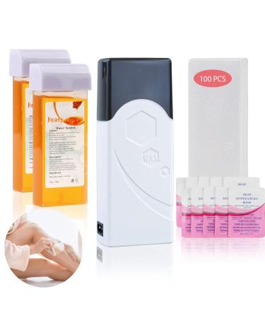 Roll On Wax Kit, Roller Waxing Kit for Sensitive Skin, Resistance Type Fast Heating Waxer, for Legs, Arms and Underarm Portable Women and Men Honey Soft Wax Kit