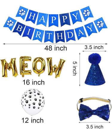 JOTFA Cat Birthday Party Supplies Kitten Bandana with Hat Bow Tie Number Banner Balloons Meow Letter for Decorations Blue - Buy Online on GoSupps.com