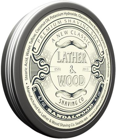 Lather & Wood Shaving Soap - Sandalwood - Simply the Best Luxury Shaving Cream - Tallow - Dense Lather with Fantastic Scent for the Worlds Best Wet Shaving Routine. 4.6 oz (Sandelwood)