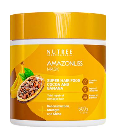 Amazonliss Hair Mask | Total Repair of Damaged Hair | Deep Conditioning Cocoa and Banana Super Food | Hair Care Products For Women | Hair Treatment Oils for Frizzy Hair | Vegan Cruelty-free 17.63 Oz Cocoa & Banana