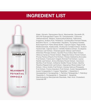DERMISLAB Rejuvenate Potential Ampoule Korean Skincare Collagen + Hyaluronic Acid Firming & Hydrating Serum for Smooth Youthful-Looking Skin | Lightweight Daily Facial Ampoule 130 ml / 4.40 oz - Buy Online on GoSupps.com