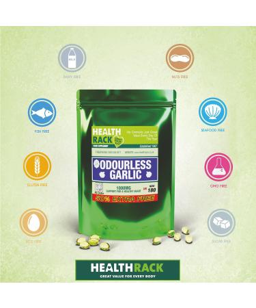 High Strength 1000mg Odourless Garlic Capsules for Heart Health - 180 Capsules | 1 Year Supply - Buy Online on GoSupps.com