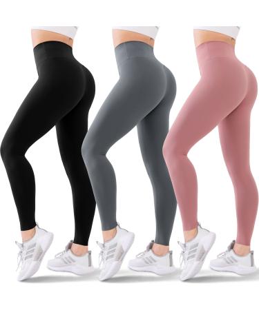 Blisset 3 Pack High Waisted Leggings for Women-Soft Athletic Tummy Control Pants for Running Yoga Workout Reg & Plus Size Small-Medium 03-black/Dark Grey/Rosy Brown