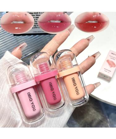 3Pcs Watery Lip Gloss Set Long-lasting Moisturizing Liquid Lipstick Vivid Color Juicy & Glossy Finish Waterproof Plump Lip Stain (SET A)