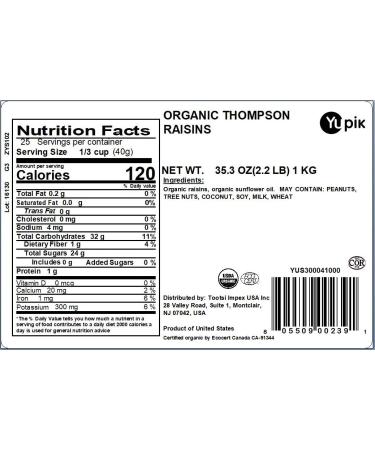 Yupik Organic Thompson Raisins  2.2 lb  Non-GMO  Vegan  Gluten-Free 2.2 Pound (Pack of 1) - Buy Online on GoSupps.com