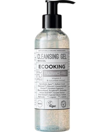 Ecooking Fragrance-Free Face Cleansing Gel with Organic Sunflower Oil Vitamin E & Cucumber Extract 200ml | Normal Oily & Sensitive Skin Cleanser | Blemish Control & Makeup Remover Without Fragrance