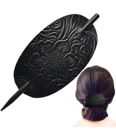 Leather Hair Barrette with Stick Faux Leather Hair Barrettes Stick Hair Clip Hair Stick Ponytail Hair Pin for Women Long Hair Leather Hair Accessories Sritob Black - Buy Online on GoSupps.com