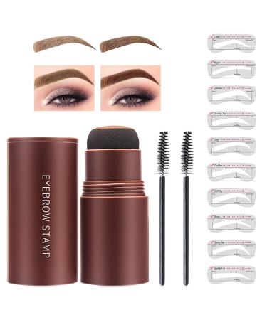 Eyebrow Stamp Stencil Kit, Eyebrow Stamp, Brow Stamp Shaping Kit for Perfect Eyebrow Makeup, with 10 Reusable Eyebrow Stencils, 2 Eyebrow Brushes, Long-Lasting, Waterproof - Light Brown (Light Brown)