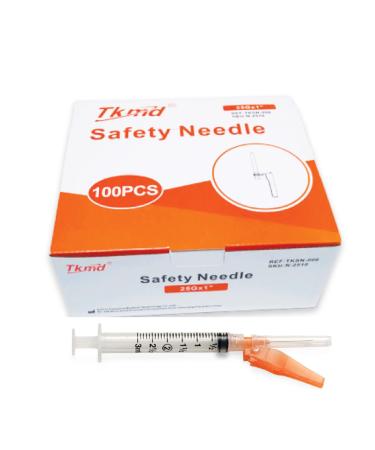 TKMD 25G x 1 Safety Needles Individually Wrapped Needles for Injections Box of 100 No Syringes Included