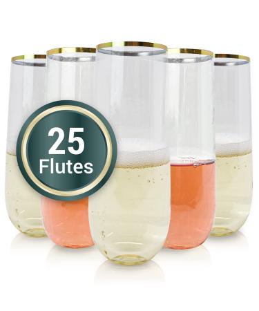 Reli. (25 Pack Plastic Champagne Flutes 9 Oz, Clear w/Gold Rim | Stemless Plastic Mimosa Glasses/Flutes | Disposable, BPA-Free, Shatterproof Cups |Perfect for Mimosa/Champagne, Cocktails, Wedding Gold Rim (25 Pack)