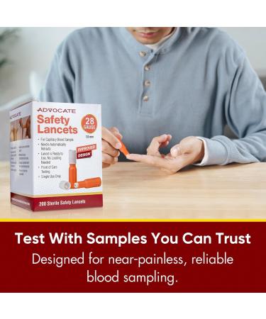 Pressure Activated Safety Lancets 28G - Advocate 200 Pack | Single Use Glucose Testing Lancing Device with Retractable Needle - Buy Online on GoSupps.com