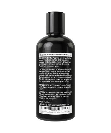 Organic Sweet Almond Oil for Hair Growth | Cold Pressed, Pure, Hair Thickness Maximizer | Stop Hair Loss, Thickening Treatment Serum for Men & Women - 4 Fl Oz - Buy Online on GoSupps.com