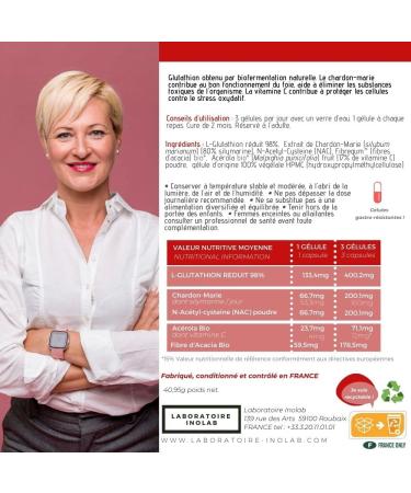 INOLAB Glutathione 400mg NAC Milk Thistle Acerola Bio - GASTRO RESISTANT Capsules Optimized assimilation - Glutathione with Bio Fe - Buy Online on GoSupps.com