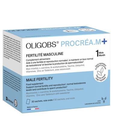 Oligobs Procr a.M+ fertilit homme | Reproduction Testost rone Antioxydants | Myo-Inositol L-Carnitine NAC Ubiquinol Zinc S l nium Vitamines | 30 sachets fruits rouges | Fabriqu en France