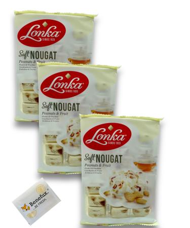 Lonka Soft Nougat Peanuts & Fruits Economy Pack 3x 170g + Benefux. Refreshing Wipe