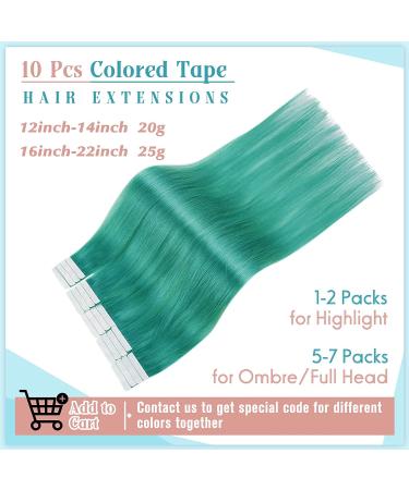 Runature Teal Tape Extensions - 45cm Real Hair Green Hair Extensions | 10 Pieces 25g Color #Teal - Premium Quality Tape In Extensions - Buy Online on GoSupps.com