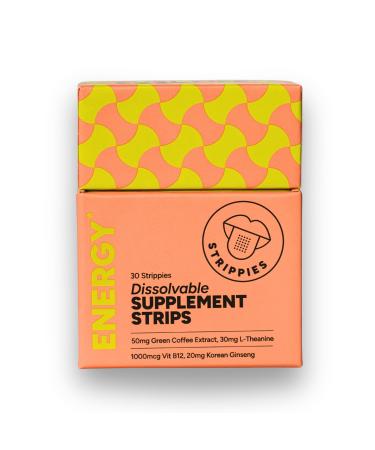 Dissolvable Energy Strips Natural Green Coffee, L-Theanine, B12, Ginseng Fast Acting, Jitter-Free Caffeine Alternative Fresh Mint Flavor On-The-Go Energy Boost 30 Strips Pack of 1