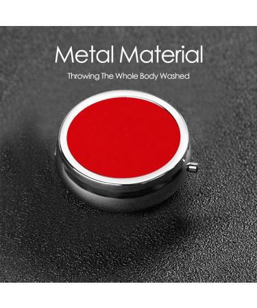 Solid Color Red Portable Metal Pill Box - Round Mini 3-Compartment Travel Essential with Hinged Fastening Ideal for Small Pills - Buy Online on GoSupps.com