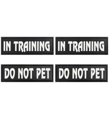 HMDZMR 4 Pack Reflective Dog Patches with Hook Backing Removable Do Not Pet and in Training Dog Patches for Service Dog Vests (4.5 x 1.5 inches)