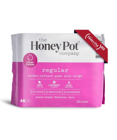 The Honey Pot Company Clean Cotton Regular Absorbency Pads (20 Count) Herbal-Infused Pads with Wings Plant-Derived Feminine  Menstrual Care
