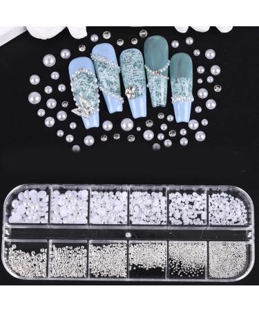 12 Grid Nail Art Rhinestones Rhinestones for Nails Semicircular Pearl Balls Nail Charms Small Stainless Steel Beads Caviar Beads White Flatback Beads for Women Acrylic Nail Decorations Design - Buy Online on GoSupps.com