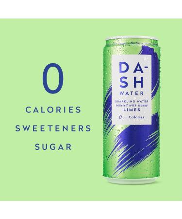 Dash Water Lime & Lemon - 24 x Flavoured Sparkling Spring Water NO Sugar NO Sweetener NO Calories - Infused with Wonky Fruit (12 Lime & 12 Lemon x 330ml cans) - Buy Online on GoSupps.com