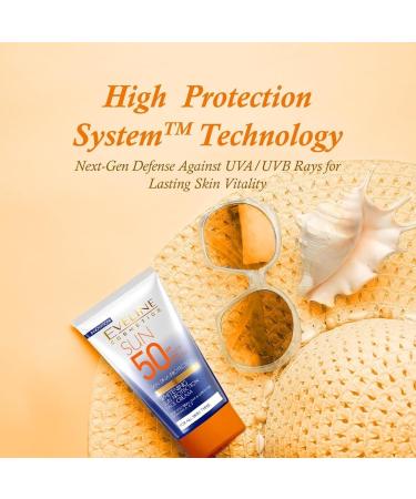 EVELINE Cosmetics Whitening Sun Protection Face Cream SPF50 50ml provides high-performance sun protection with SPF 50+ ensuring effective defense against UVA and UVB rays to prevent skin photoaging - Buy Online on GoSupps.com
