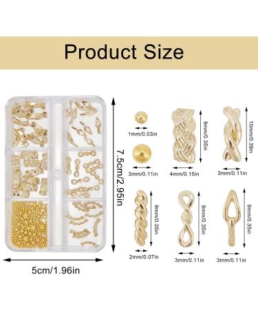 NICENEEDED 3D Boxed Metal Alloy Nail Charms Metallic Braid Rivets Nail Studs with Gold Caviar Beads Multiple Shapes Nail Decorations for Manicure Design DIY Craft - Buy Online on GoSupps.com