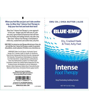 Blue-Emu Foot Therapy Cream with Emu Oil, Shea Butter & Aloe - 5.5 oz | Deep Penetrating & Soothing Formula - Buy Online on GoSupps.com