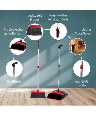 Broom and Dustpan Set - Heavy Duty, Upright Standing Dust Pan with Extendable Broomstick - Easy Assembly for Home, Kitchen, Office - Buy Online on GoSupps.com