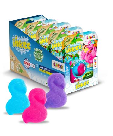 INKEE FLAMINGO Bath Bombs for Kids 15 x 15 g Fun Colours Jojoba Oil and Chewing Gum Flavour
