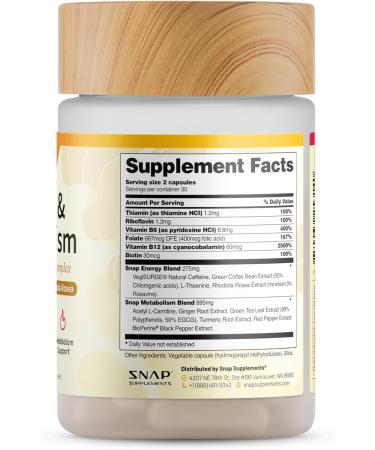 Metabolism & Natural Energy Supplements for Fatigue Relief | Stress & Mood Support | Energy Booster Pills for Women & Men with Ginger, Turmeric, Rhodiola Rosea, Herbs & Vitamins - 60 Capsules - Buy Online on GoSupps.com