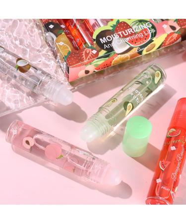 6 Pcs Fruit Roll-on Lip Gloss Set | Clear Jelly Lipstick | Plumping Hydrating Lip Oil | Perfect Gift for Women & Girls - Buy Online on GoSupps.com