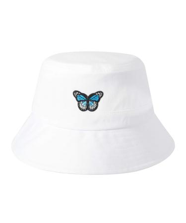 ZLYC Unisex Fashion Embroidered Bucket Hat Summer Fisherman Cap for Men Women Teens White