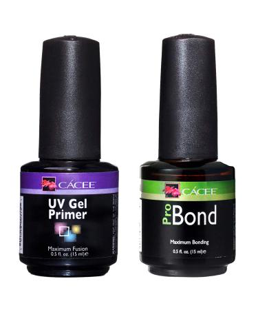 Cacee Nail Primer Duo Set for Acrylic Nails  UV Gel Primer & Pro Bond 0.5 oz  Low Odor  Polish for UV/LED  Use Color Gel Polish & Acrylics  Protect & Strengthen Uv Gel + Probond