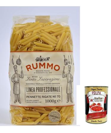 Italian Gourmet E.R. Rummo Pennette Rigate N. 70 Italian Pasta with Durum Wheat Semolina 1 kg + Italian Gourmet Tomato Pulp 400 g Box