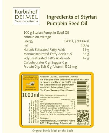 Kürbishof DEIMEL Original Styrian Pumpkin Seed Oil - Oil cans - modern & stylish - 1000ml - Buy Online on GoSupps.com
