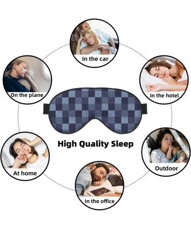 Blue Gingham Buffalo Check Eye Mask - Soft Sleep Cover & Travel Blindfold with Elastic Strap - Buy Online on GoSupps.com