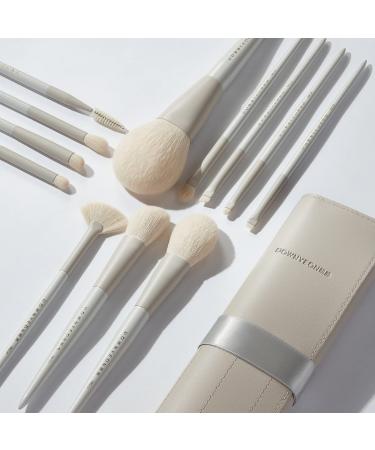 Rownyeon Makeup Brushes 12pcs White Grey Professional Cosmetics Makeup Brush Sets Synthetic Foundation Blending Powder Blush Concealer Eyeshadow Brush With PU Leather Brushes Roll