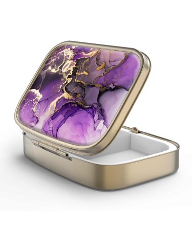 Pill can box with mirror retro 2 compartment Small Pillic tose bronze rectangular pill box or vitamins fish oil nutritional supplements pills contain 1 piece F-25-Purple Gold Marble