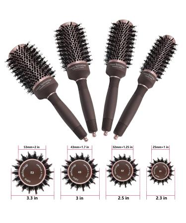Ceramic Ion Thermal Barrel Round Brush Set - 4 Sizes Boar Bristle for Blow Drying, Styling, Curling - Brown Handle - Buy Online on GoSupps.com