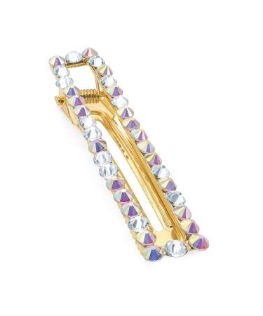 8cm Gold Colour Rectangle Design Crystal & Ab Crystal Beak Clip