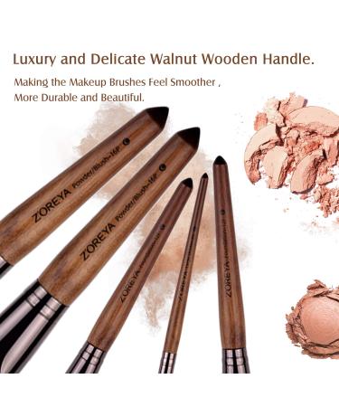 ZOREYA 15pcs Unique Walnut Makeup Brush Set - Premium Synthetic Brushes for Foundation, Powder, Concealers, Eye Shadows - Vegan Leather Bag Included - Buy Online on GoSupps.com