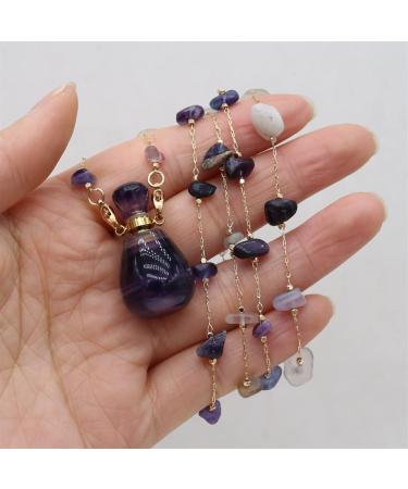 1PC Natural Amethyst Stone Charms Crystals Beads Chain Oval Heart Essential Oil Perfume Bottle Pendant Necklace Women Jewelry Party Full of Texture (Color : 8x34mm)