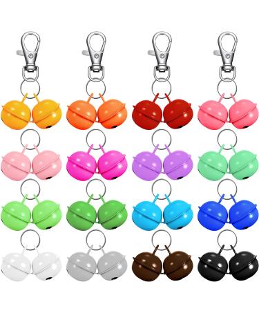32 Pieces Cat Dog Collar Bells Colorful Pet Bell Dog Collar Charm Bells with 16 Round Key Rings 4 Buckles Pet Necklace Pendant Accessories for Puppy Kitten Potty Training