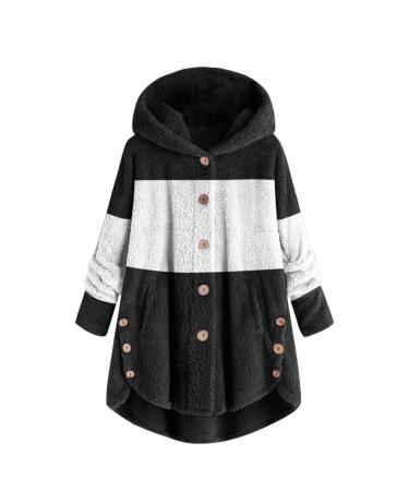 Hanxiulin plush jacket oversize warm lined fleecemantel ladies sweater fleece sweater long hood fleece jacket hooded tops breathable light outdoor with hooded plush jacket l black