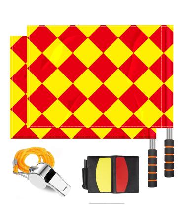 INONIX Soccer Referee Flag Set,Match Football Linesman Flags,Red Yellow Cards with Notebook and Pencil,Soccer Referee Flag Set, Red Yellow Cards with Notebook and Pencil, Coach Whistles Style 1